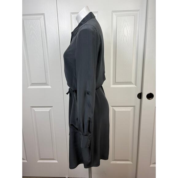 Eileen Fisher Silk Gray Button Down Dress Size S Roll Up Sleeves Front Pockets - Picture 4 of 12